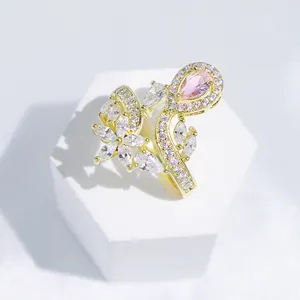 Custom Jewelry Couple Rings Plated Moissanite Ring Pink Jewellery Engagement Silver Rings Gold for Women 50 Zinc Alloy Heart