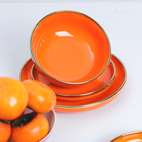 Service de table moderne en céramique de luxe, rond, 6 pièces, étanche, avec bordure dorée, pour restaurant et cadeau de mariage