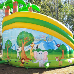 Gran castillo inflable y tobogán para exteriores, tipo jungla, comercial, de PVC, para juegos infantiles con temática de safari. - Product Image 2