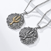 Collier pendentif trident poséidon en acier inoxydable bijoux nordiques vintage
