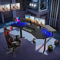 Bureau de jeu en fibre de carbone RVB personnalisable en forme de grande aile, support d'ordinateur en métal réglable avec plateau pour clavier et moniteur
