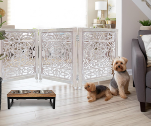 Barrière pour animaux de compagnie pliable <span class=keywords><strong>et</strong></span> extensible en <span class=keywords><strong>bois</strong></span>, à poser au sol, 3 panneaux, pour usage intérieur, vente chaude - Product Image 6