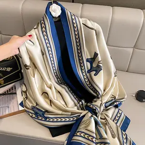 Bufandas de seda de verano de lujo para mujer, chales de playa, envoltura estampada de diseñador, caballo largo, 180x90cm, bufanda de seda satinada