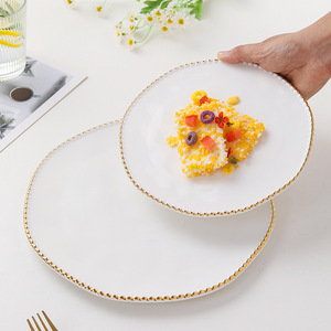 Assiettes de dîner en céramique blanches, bordure dorée perlée, pour mariage, vente en gros, best-seller - Product Image 5