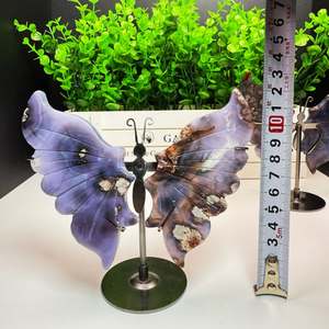 Venta al por Mayor de Mariposas de Ágata Azul Pulida con Flores, Cristales Naturales de Varias Alas para Sanación y Otras Artesanías de Cristal - Product Image 3