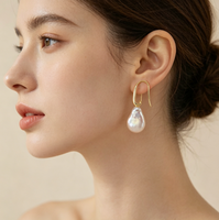 Boucles d'oreilles à crochet en perles, coffret cadeau de luxe, velours, perles baroques d'eau douce authentiques, plaqué or, argent 925, pour femmes françaises, vente en gros, haute joaillerie