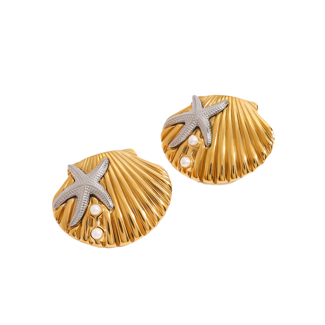 Waterproof Ocean Shell Pearl Earrings New Stainless Steel 18k Earrings Two-color Jewelry Fashion Jewelry Earrings Women