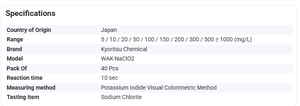 Bandelettes d'analyse d'eau KYORITSU WAK-NaClO2, fournitures de surveillance des eaux usées au chlorite de sodium, 40 tests - Product Image 2
