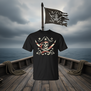 T-shirt graphique Drapeau Pirate Jolly Roger Noir Unisexe Adulte Col Rond Manches Courtes Activités Promotionnelles Sérigraphie - Product Image 3