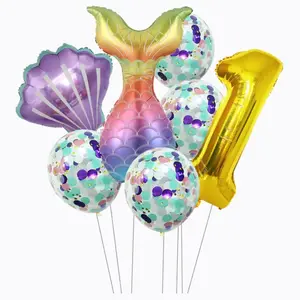 Globos, decoraciones de fiesta de 1st 2nd 3 D los niños fiesta de cumpleaños sirena globo número conjunto