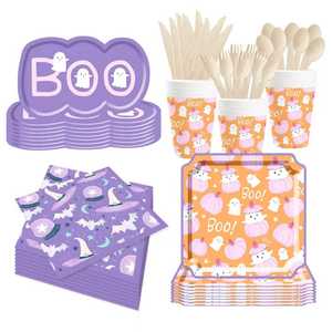 DAMAI Halloween Party Supplies Halloween Paper Plates Cups Napkins Party Disposable Tableware Set Birthday Favor for 8 Guests - Product Image 6