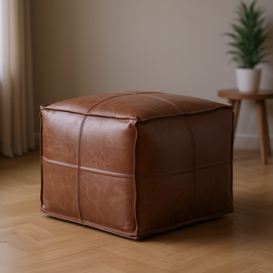 Puf Cuadrado Db Sheffield, Taburete Otomano de Cuero Marrón, Muebles para Sala de Estar, Diseño Moderno y Antiguo - Product Image 2