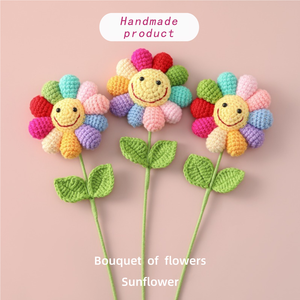 ดอกไม้ผ้าขนแกะทอมือของเด็กมีสีสันดอกทานตะวันอมยิ้มช่อดอกไม้เจ็ดสีใบหน้ายิ้มดอกไม้นิรันดร์ - Product Image 1