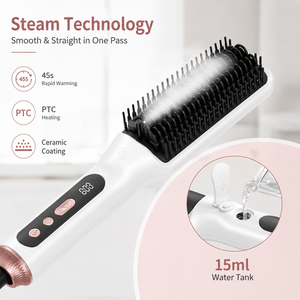 <span class=keywords><strong>Brosse</strong></span> <span class=keywords><strong>lissante</strong></span> à vapeur professionnelle avec 5 réglages de température, chauffage rapide PTC, peigne lissant anti-brûlure - Product Image 3