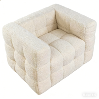 Fauteuil d'appoint Chesterfield moderne en bouclette blanc crème, capitonné carré, avec pieds en bois, pour salon, chambre ou hôtel