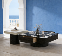 Ensemble de tables basses gigognes multifonctionnelles en bois avec plateau en marbre et tiroir de rangement, design moderne pour salles à manger et salons