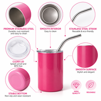 Gobelet isotherme personnalisé en acier inoxydable 304 de 3, 5 ou 7 oz, réutilisable, mini, droit, avec couvercle et paille, idéal pour les voyages