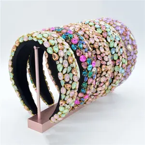 2021 Fashion colourful bling rhinestone hair band oversize baroque crystal headband for women