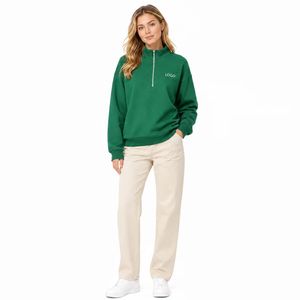 Envío Rápido En Stock Sudadera Oversize de Mujer con Media Cremallera, Color Liso, Forro Polar, Bordado, Estilo Urbano - Product Image 2