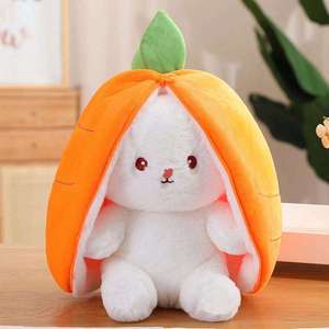 Jouets en peluche doux et créatifs de 18/25/35 cm en forme de fraise, carotte, orange et lapin rose pour Pâques et anniversaires - Product Image 2