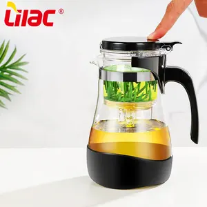 Lilac bsci sgs lfgb 650ml pot teh Kaca tekanan saringan teh gelas resistif panas pabrik teko dengan infuser inox