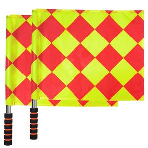 ธงผู้ตัดสินฟุตบอล รักบี้ ลายตารางหมากรุก 2 ชิ้น พิมพ์ลายดิจิตอลรักษ์โลก โพลีเอสเตอร์ รูปทรงสี่เหลี่ยมผืนผ้า พร้อมเสาอะลูมิเนียมและฐานโฟม - Product Image 1