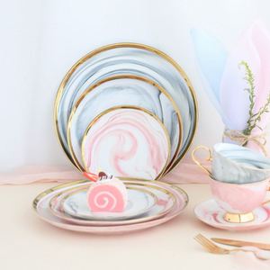 Marble Pattern Nordic <b>Ceramic</b> <b>Plate</b> with Gold Rim White Porcelain Dishes Wholesale Dishes Set Marble Serving pink Grey Tray - Product Image 3