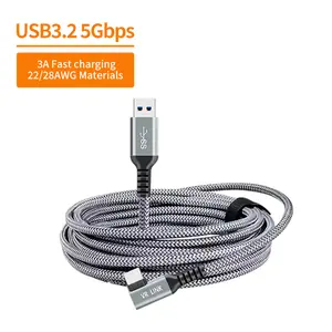 Câble d'extension pour casque VR longue distance OEM de 5 mètres Connecteur USB vers coude de type C de type C pour câbles de données