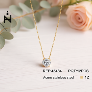 Collana in acciaio inossidabile con diamanti, ciondolo a collare, gioielli alla moda, 12 pezzi, catena lunga in acciaio dorato per donna - Product Image 3