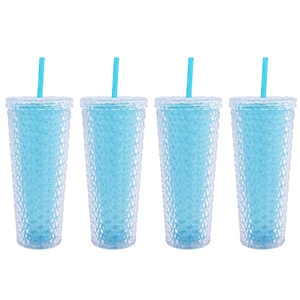 Vaso de Plástico con Tachuelas de Diamantes de 24 oz, Taza para Café Helado con Pajita <span class=keywords><strong>y</strong></span> Tapa, Vaso de Viaje Mate de Doble Pared para Boca Ancha - Product Image 6
