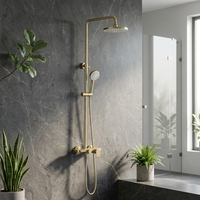 Ensemble de robinetterie de douche HONGDEC en laiton brossé doré non revêtu, kit de douche mural, ensemble de douche à poignée unique pour salle de bain