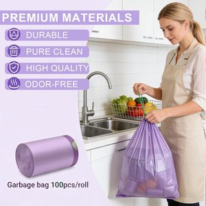 Huamaohengchun - Paquete de 100 Bolsas de Basura Pequeñas sin Perfume de 4 Galones (15 Litros) para Cocina, Oficina, Auto y Baño, Color Morado - Product Image 5