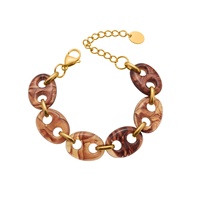 Brazaletes de Acero Inoxidable con Baño de Oro de 18K, Diseño de Nariz de Cerdo, Estilo Lujoso y Versátil, con Resina de Ámbar, Moda Europea y Americana