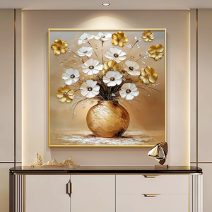 Décoration Moderne pour la Maison : Tableau Mural <span class=keywords><strong>sur</strong></span> Toile avec Feuilles Dorées et Fleurs Blanches Épanouies – Impressions Artistiques de Luxe à Suspendre - Product Image 4