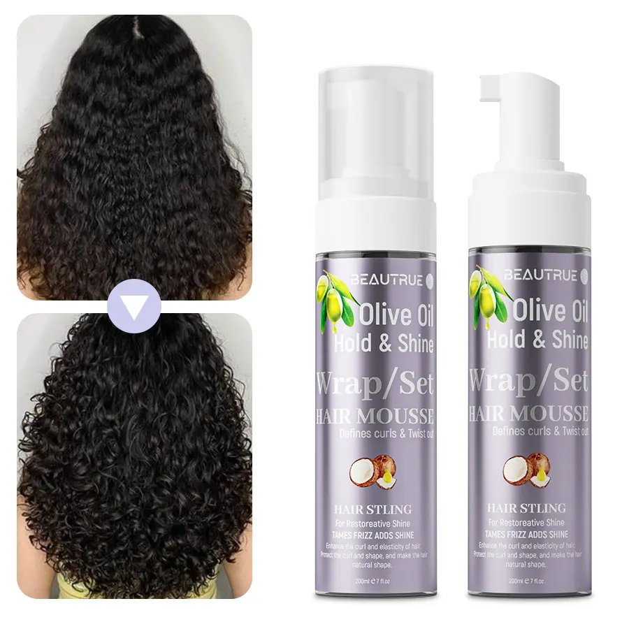 Mousse de cabelo encaracolado com azeite natural personalizado, espuma de secagem rápida para homens e mulheres, anti-frizz e estilo, ideal para cabelos