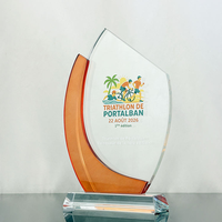 Vente d'usine : Plaque de récompense en cristal personnalisée, courbe orange, trophée moderne en cristal