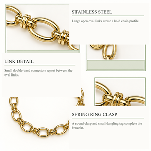 สร้อยข้อมือแบบโอวัลลิงค์ - สแตนเลสสตีล ชุบทอง 14K ด้วยระบบสุญญากาศ ขนาด 210 มม. - Product Image 2