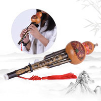 Chinese Handmade Black Bamboo Hulusi Gourd Cucurbit Flute Ethnic Musical Instrument Key of C with Case for Beginner Music Lovers