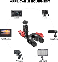Support de fixation universel pour caméra et moniteur avec pince crabe à double rotule, adaptateur GoPro et fixation pour bras articulé, 1/4 pouce