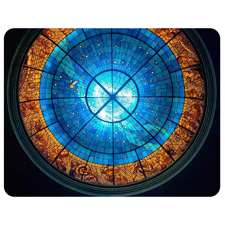 Nhà máy trực tiếp bán thủ công khảm nghệ thuật mái vòm Trần thủy tinh tifny mái vòm kính màu với các dấu hiệu của cung hoàng đạo và thiết kế bầu trời rộng lớn
