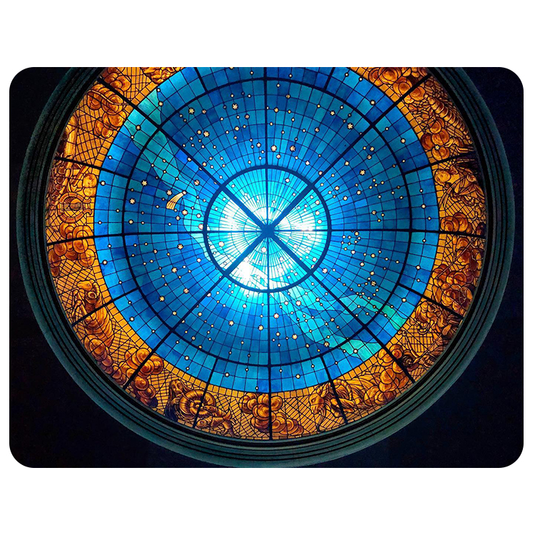 Cúpula de vidro colorido Tifny com desenho de signos do zodíaco e céu vasto Venda direta da fábrica arte em mosaico artesanal cúpula de teto de vidro