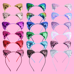 Gold Green Blue Pink Sequin Cat Headband for Party Decorations and Performances on Graduation and Valentine's Day - Product Image 3
