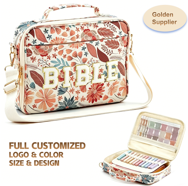 High Quality Custom Unique Design Christian Floral Bible Carrying Storage Bag Art Gift Women's Bible Cover with Shoulder Strap