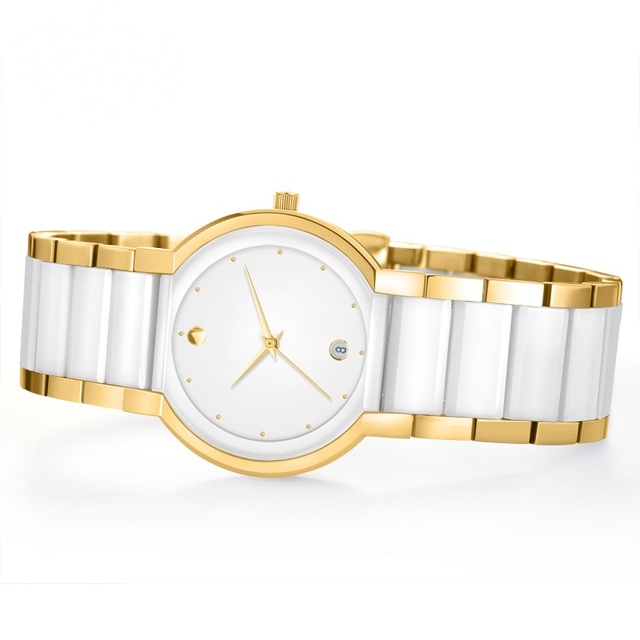 Couple Watch Fashion Simple Ceramic and Steel Strap Watch Exquisite and Luxury Design Shiny Wear Resistant Anti-Friction Quartz