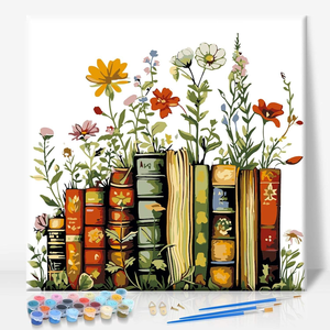 Kit de peinture par numéros DIY pour adultes, livres vintage, fleurs sauvages, toile florale, peinture à l'huile, débutant, art mural fait main, décoration intérieure - Product Image 1