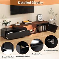 Meja TV Kayu LED Modern yang Dapat Diperpanjang, Konsol Media Hitam dengan 2 Laci untuk Ruang Tamu Kamar Tidur