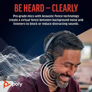 <span class=keywords><strong>Casque</strong></span> Stéréo Poly Voyager Focus 2 <span class=keywords><strong>Plantronics</strong></span> ANC Acoustic Fence 4 avec Micros Anti-Bruit et Dongle BT700 pour Team Zoom - Product Image 4