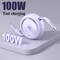 Actualización 100W 1M retráctil USB tipo C Cable de carga de datos TPE Compatible para uso móvil del teléfono incluida la transferencia de archivos