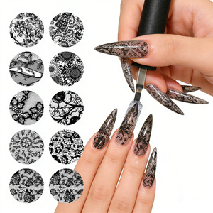 Autocollants pour ongles en dentelle noire et blanche, ciel étoilé, 10 feuilles/paquet, styles variés, autocollants adhésifs pour ongles, pour salon, manucure DIY - Product Image 2