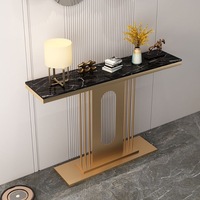 Hall Hôtel en métal de luxe en acier inoxydable Entrée de salon Table console d'angle en bois avec miroir